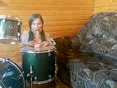 Dildo Riding on DRUMS! Drummer doesnt know about it :)