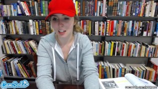 teen latina in public library showing off her huge tits and massaging her pussy